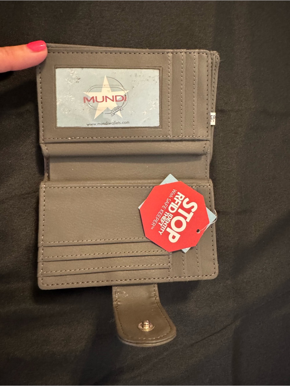Gray Genuine Leather Wallet with Snap Closure - Picture 6 of 8